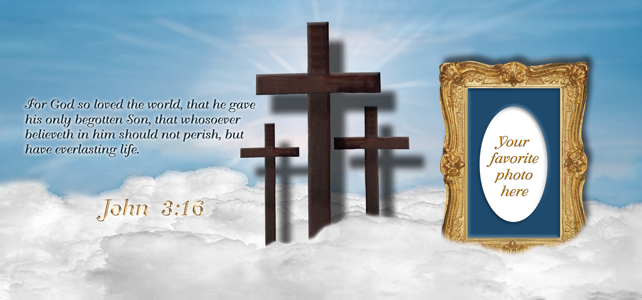 John 3-16 Clouds 3 Crosses Blue